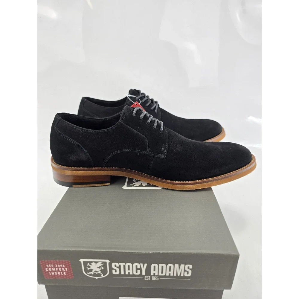 Stacy Adams Preston Oxford Shoes Mens 7.5 Black Suede Leather Lace Up - New